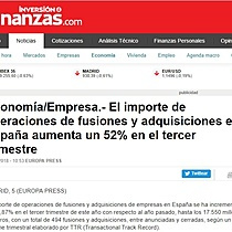 El importe de operaciones de fusiones y adquisiciones en Espaa aumenta un 52% en el tercer trimestre